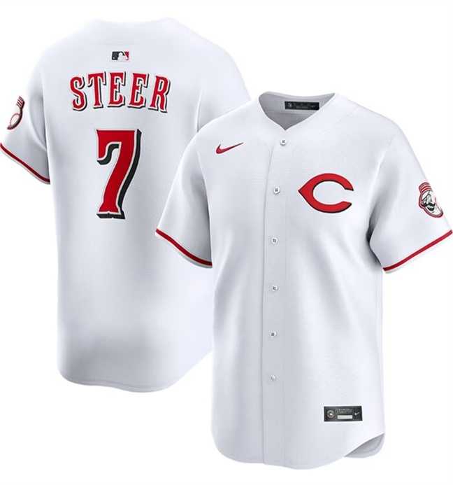 Men%27s Cincinnati Reds #7 Spencer Steer White 2025 Home Limited Stitched Jersey Dzhi->cincinnati reds->MLB Jersey